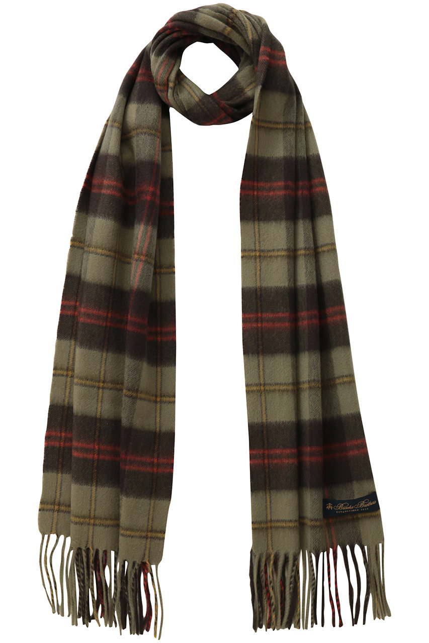 Brooks Brothers 【MEN】カシミヤ ハンティングプレイド マフラー (オリーブ, ONE SIZE) ブルックス ブラザーズ ELLE SHOP