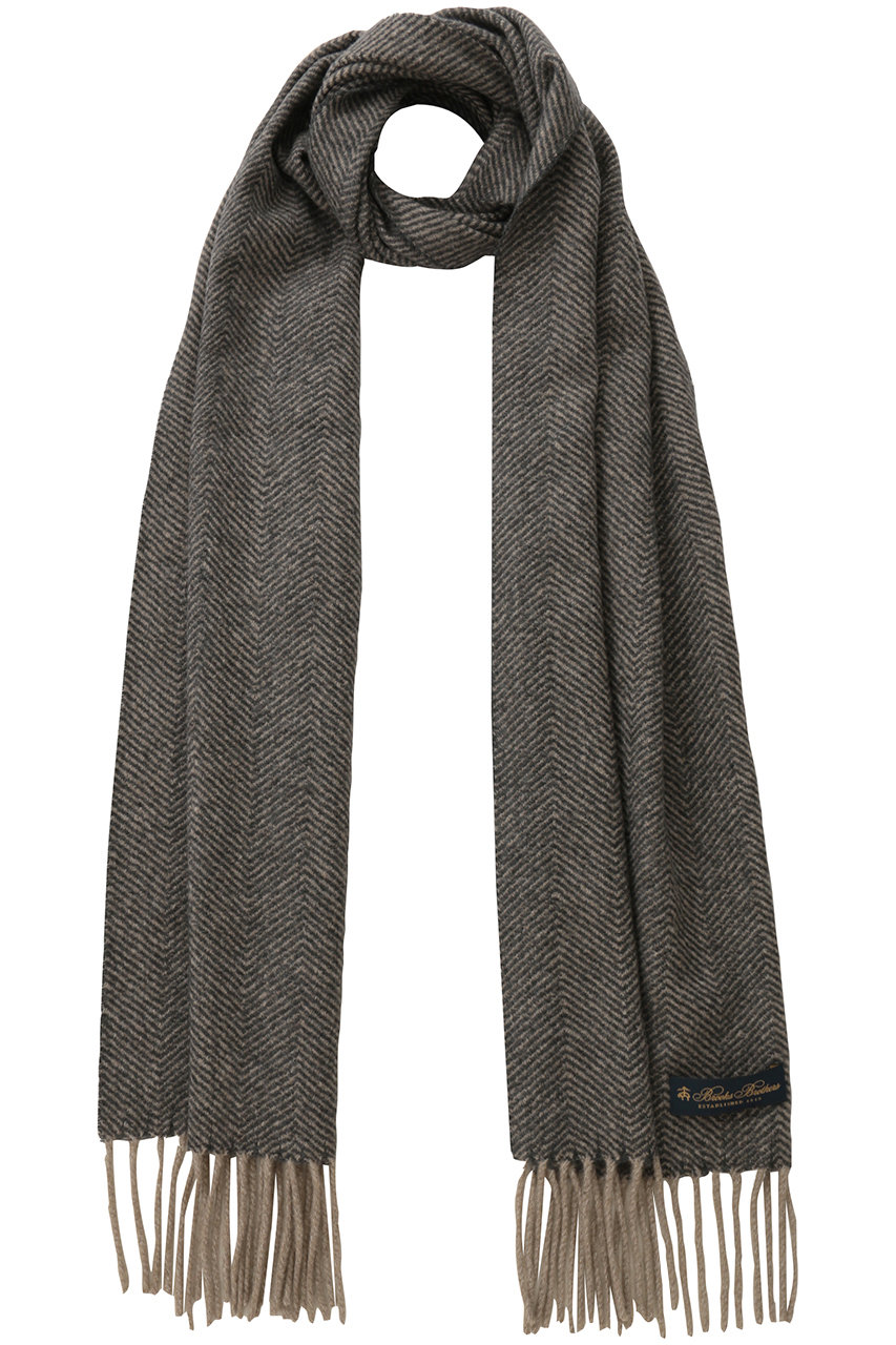 Brooks Brothers 【MEN】カシミヤ ヘリンボーン リバーシブル マフラー (グレー, ONE SIZE) ブルックス ブラザーズ ELLE SHOP