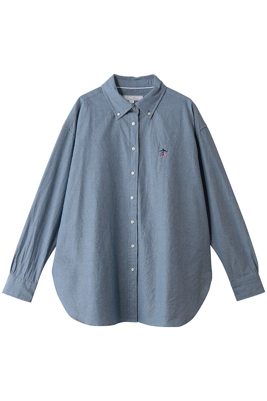 Brooks Brothers 【アメリカ建国250th記念】 コットンシャンブレー 星条旗GFロゴ オーバーサイズ ボタンダウンシャツ ＜ウィメンズ＞ (ライトブルー, M) ブルックス ブラザーズ ELLE SHOP