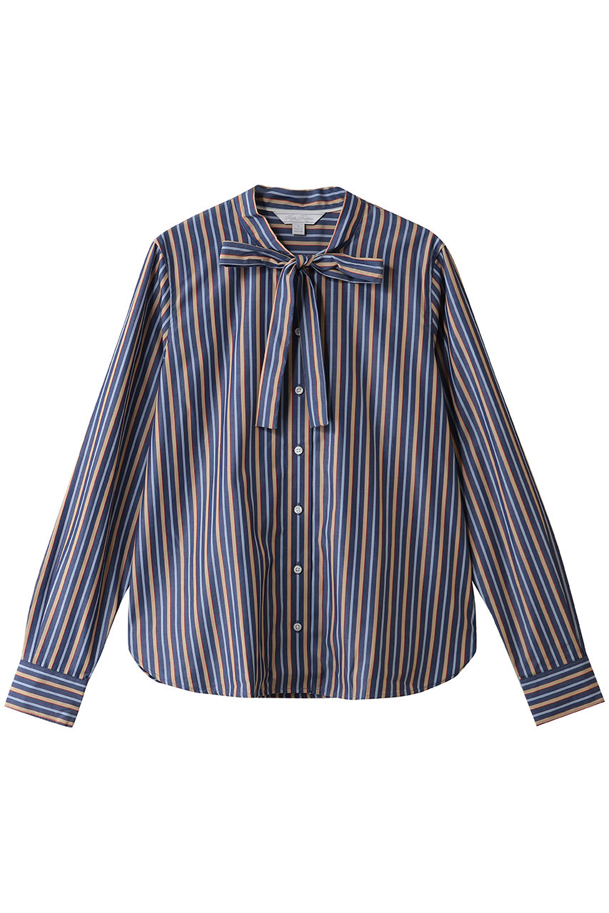 Brooks Brothers スーピマコットン ポプリン ストライプ ボウタイブラウス (ネイビー, XS) ブルックス ブラザーズ ELLE SHOP