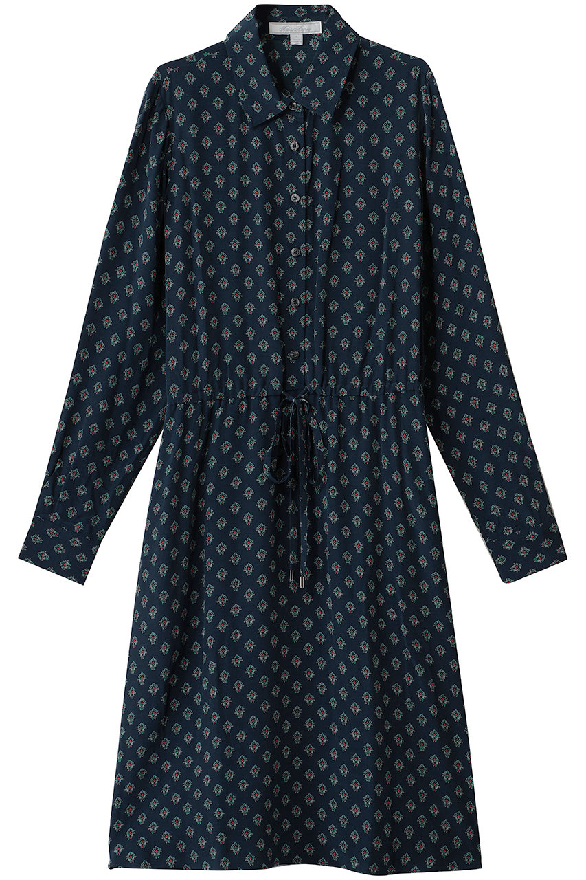 Brooks Brothers ビスコースクレープ フーラードプリント ドローストリング シャツドレス (ネイビー, XS) ブルックス ブラザーズ ELLE SHOP