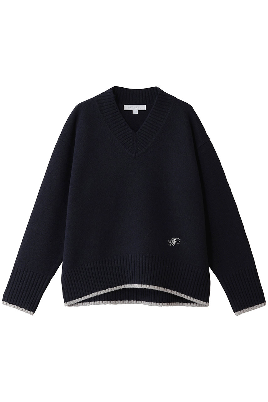 Brooks Brothers 【Double B Collection】 ウール ミドルゲージ BBロゴ Vネックセーター (ネイビー, XS) ブルックス ブラザーズ ELLE SHOP