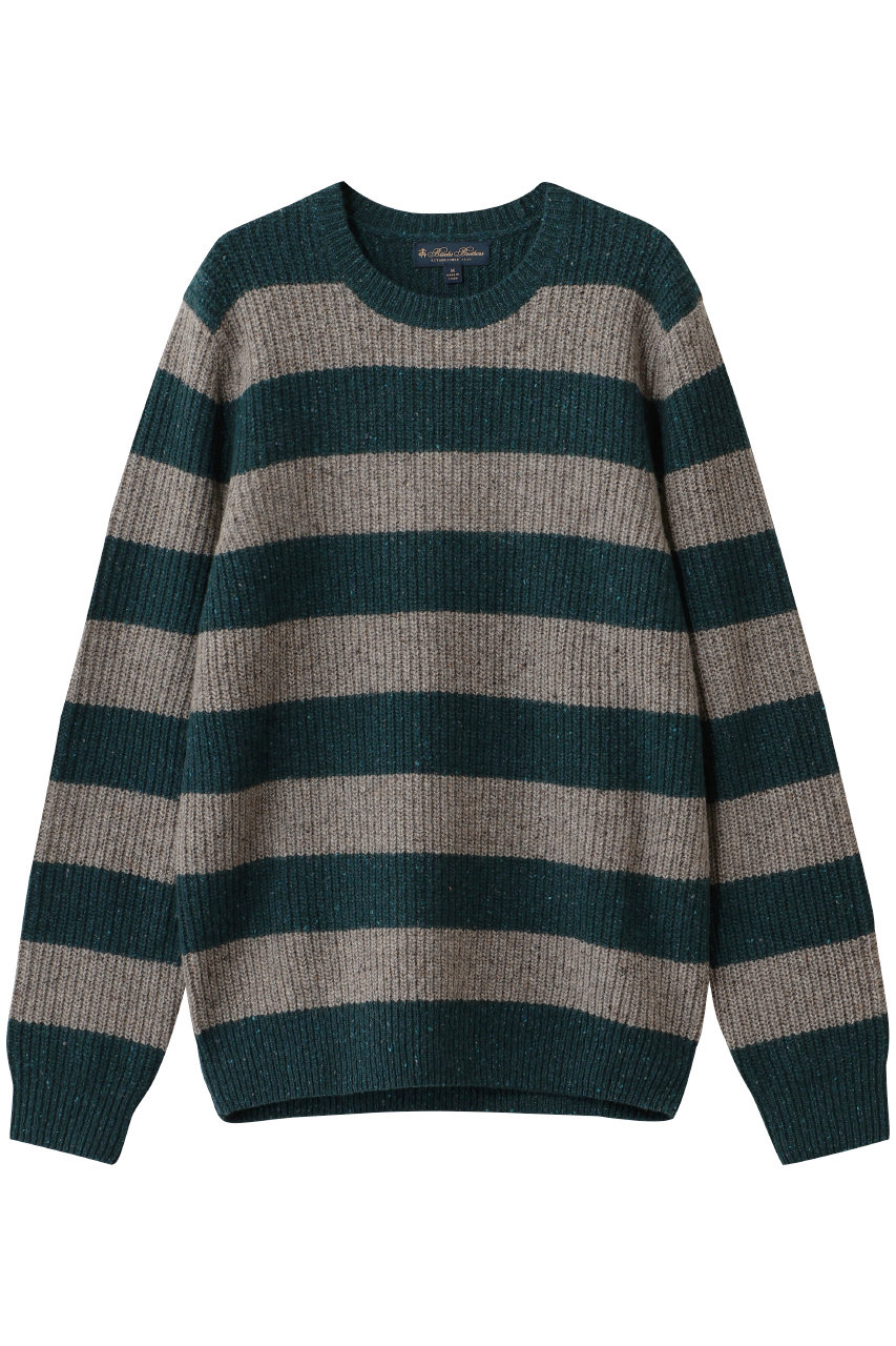 Brooks Brothers 【MEN】メリノウール イングリッシュリブ ラグビーストライプ クルーネックセーター (カーキ, M) ブルックス ブラザーズ ELLE SHOP
