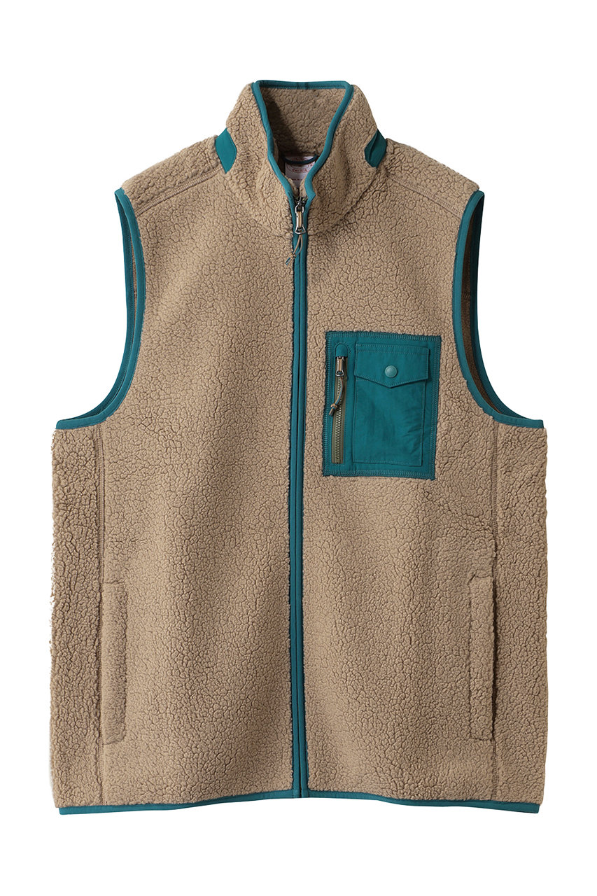 Brooks Brothers 【MEN】ポリエステル フリース フルジップ モックネックベスト (カーキ, S) ブルックス ブラザーズ ELLE SHOP