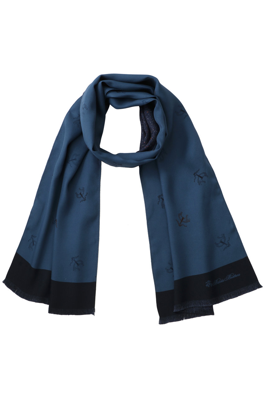 Brooks Brothers 【MEN】シルク GFロゴプリント リバーシブルスカーフ (ブルー, ONE SIZE) ブルックス ブラザーズ ELLE SHOP