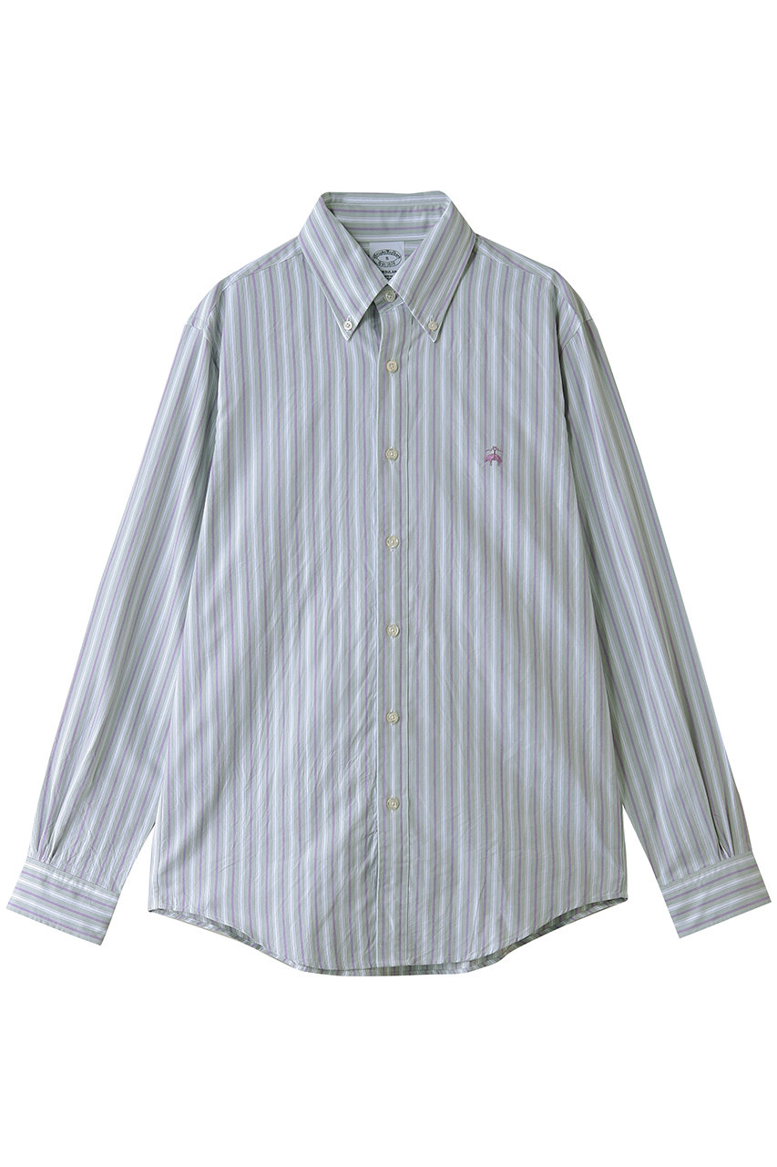 Brooks Brothers 【MEN】ラグジュアリー オックスフォード トラックストライプ GFロゴ カジュアルシャツ Regular Fit (グリーン, L) ブルックス ブラザーズ ELLE SHOP