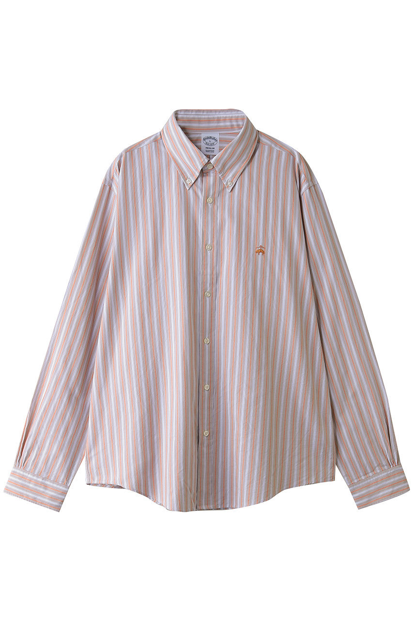 Brooks Brothers 【MEN】ラグジュアリー オックスフォード トラックストライプ GFロゴ カジュアルシャツ Regular Fit (オレンジ, L) ブルックス ブラザーズ ELLE SHOP