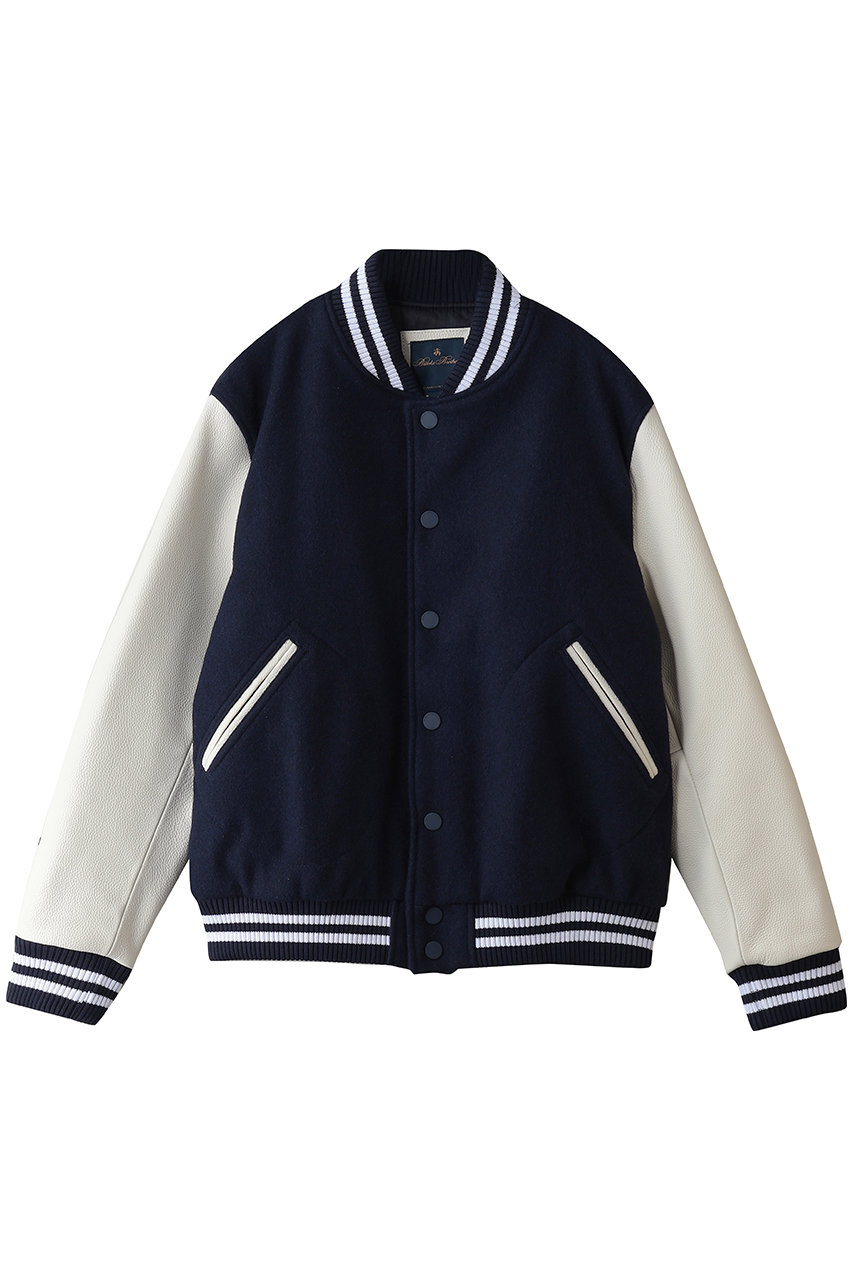 Brooks Brothers 【MEN】ウール/カウレザー バーシティジャケット (ホワイト×ネイビー, M) ブルックス ブラザーズ ELLE SHOP