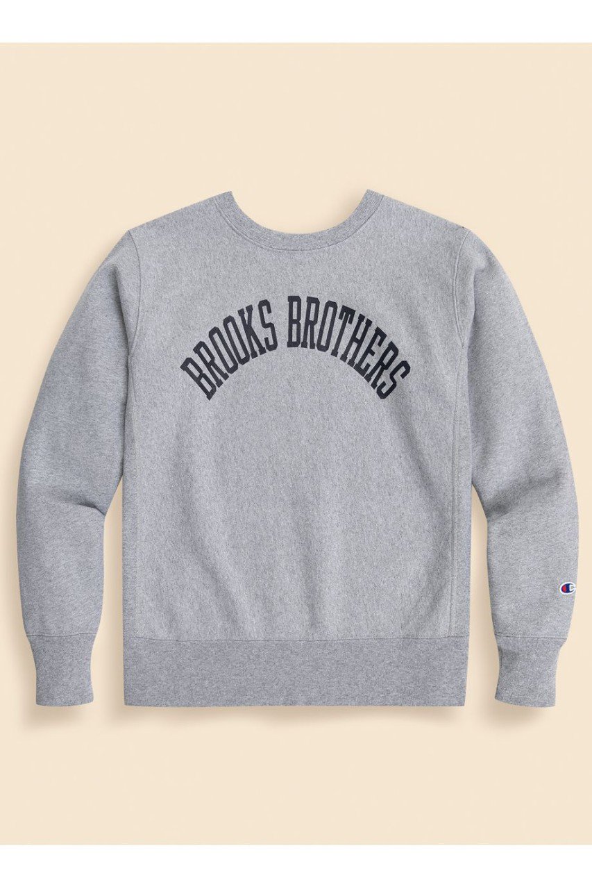 【MEN】Brooks Brothers×Champion　USAコットン　ラバープリントロゴ　スウェットシャツ　Made in USA