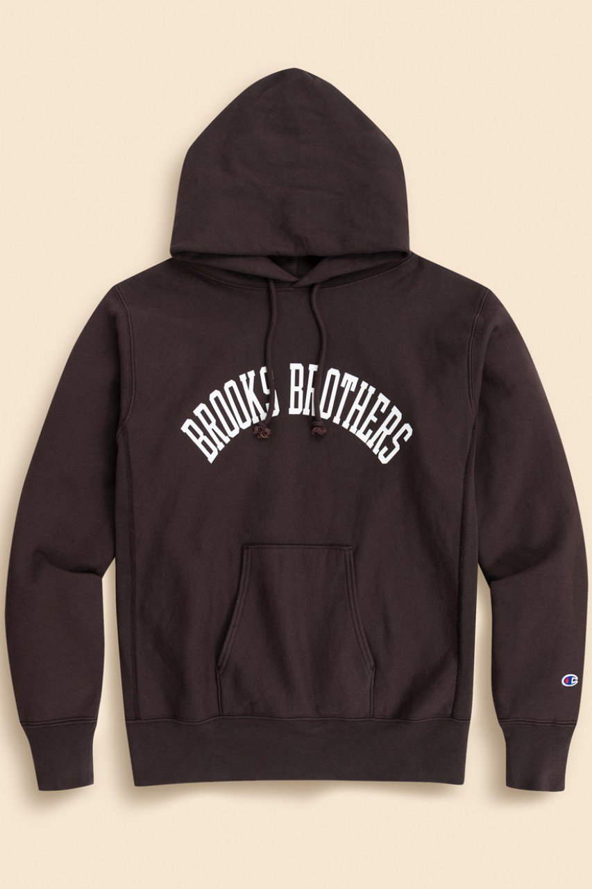 【MEN】Brooks Brothers×Champion　USAコットン　ラバープリントロゴ　フーデッド　スウェットシャツ　Made in USA