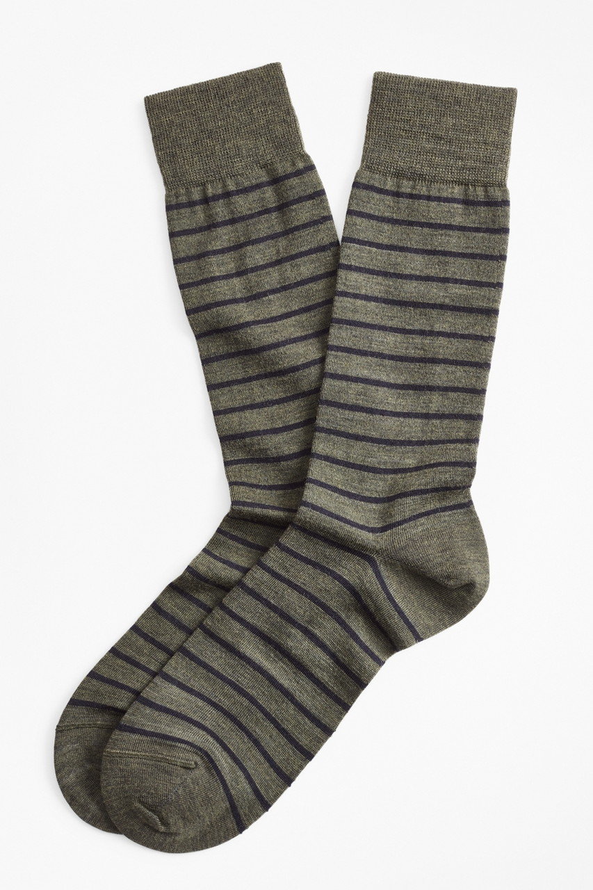 SALE 【40%OFF】 Brooks Brothers ブルックス ブラザーズ メンズ(MENS)【V】ウールブレンド ストライプ クルーソックス グリーン