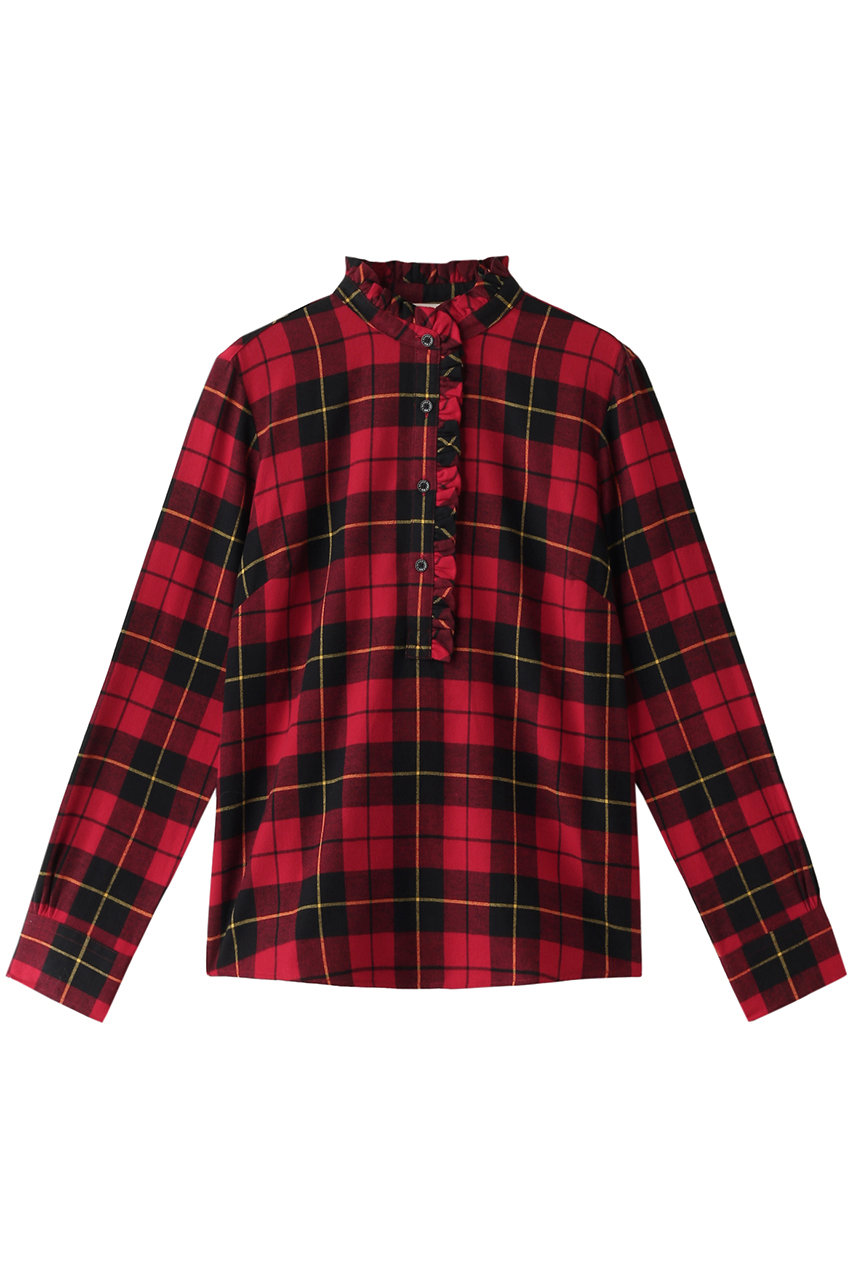 Brooks Brothers ブルックス ブラザーズ 【Red Fleece】コットン ブラッシュドツイル プラッド ラッフルカラー プルオーバーシャツ レッド/ブラック