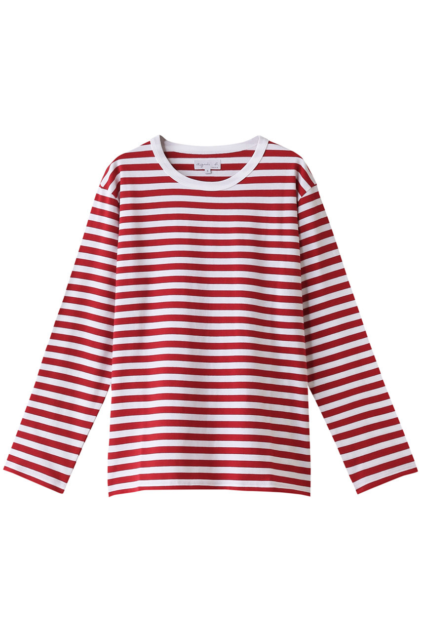 agnes b. アニエスベー ロングスリーブTシャツ レッドxホワイト