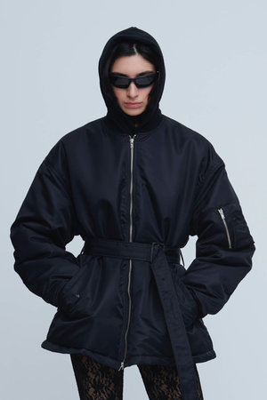 ella_selectshop コンパクトジャガードブルゾン　五分袖　黒 ella-selectshop コンパクトジャガードブルゾン 五分袖 黒