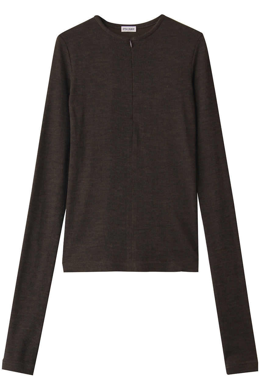 INSCRIRE Plating リブ ジップ アップ Tシャツ (ダークブラウン, F) アンスクリア ELLE SHOP INSCRIRE Plating リブ ジップ アップ Tシャツ (ダークブラウン, F) アンスクリア ELLE SHOP