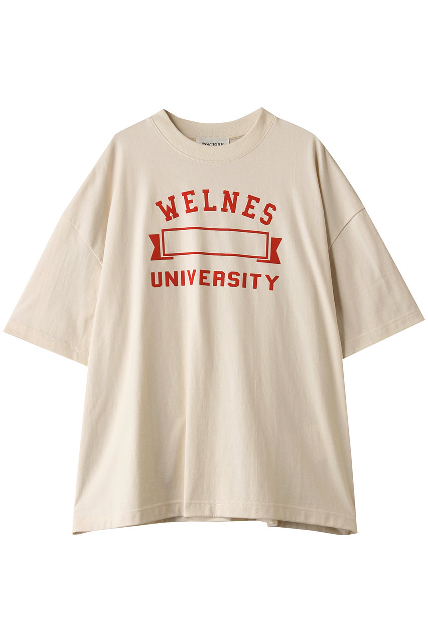 INSCRIRE WELLNESS ユニバーシティールーズ フィット Tシャツ (アイボリー, M) アンスクリア ELLE SHOP INSCRIRE WELLNESS ユニバーシティールーズ フィット Tシャツ (アイボリー, M) アンスクリア ELLE SHOP