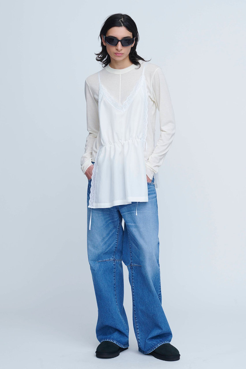 INSCRIRE(アンスクリア)｜ルーズ フレア デニムパンツ/ブルーユーズド