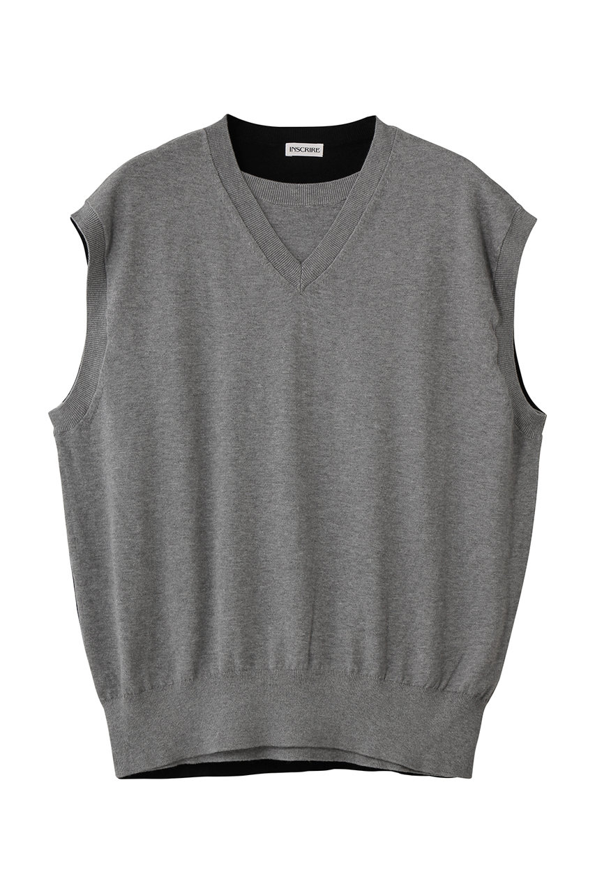 アンスクリア/INSCRIREのコットン 16G V ネック ベスト(グレー×ブラック/I26SS-K10)
