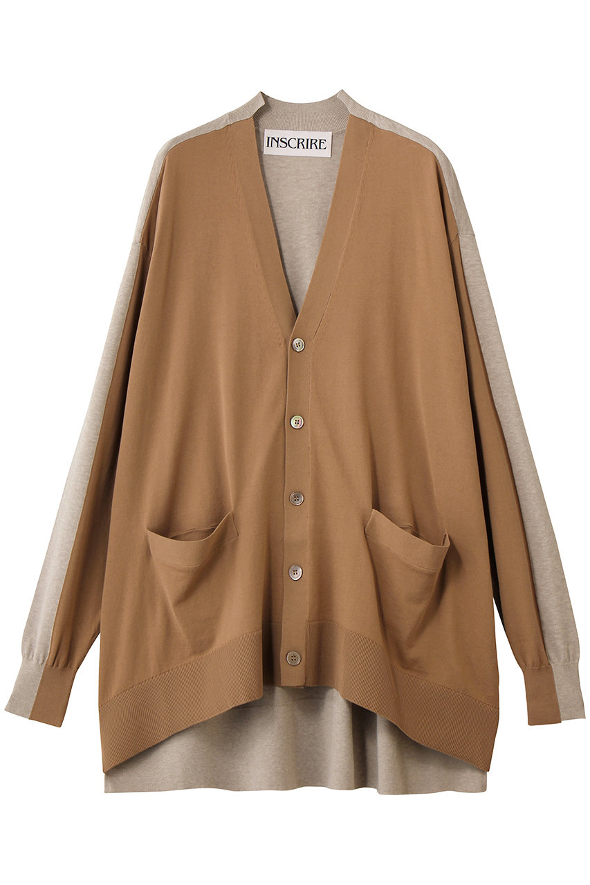 アンスクリア/INSCRIREのコットン 16G オーバー サイズ V ネック カーディガン(キャメル×ライトベージュ/I26SS-K8)