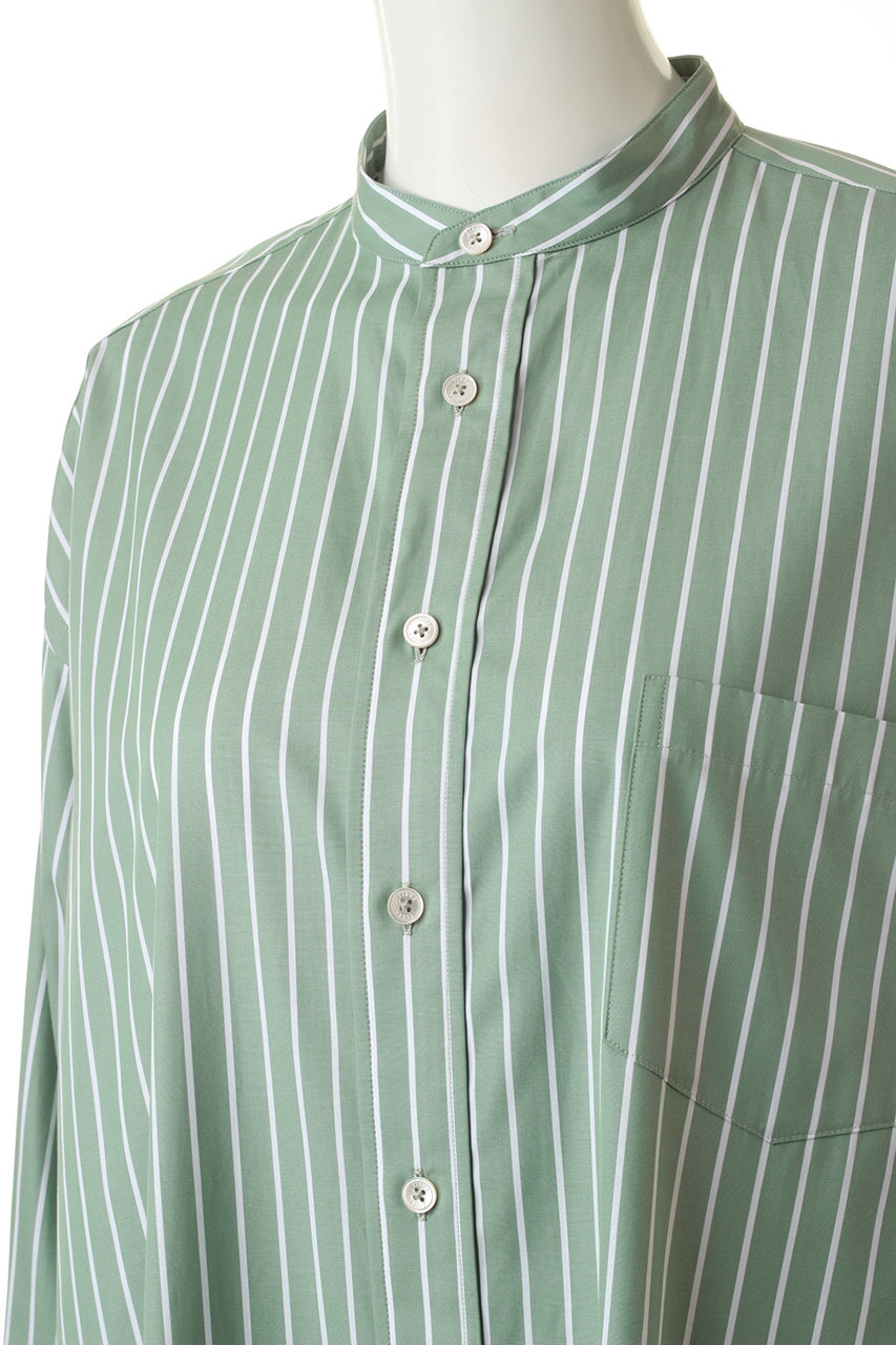 Ticca ティッカ ノーカラースクエアビッグロングシャツ グリーンストライプ の通販 Elleshop エル ショップ