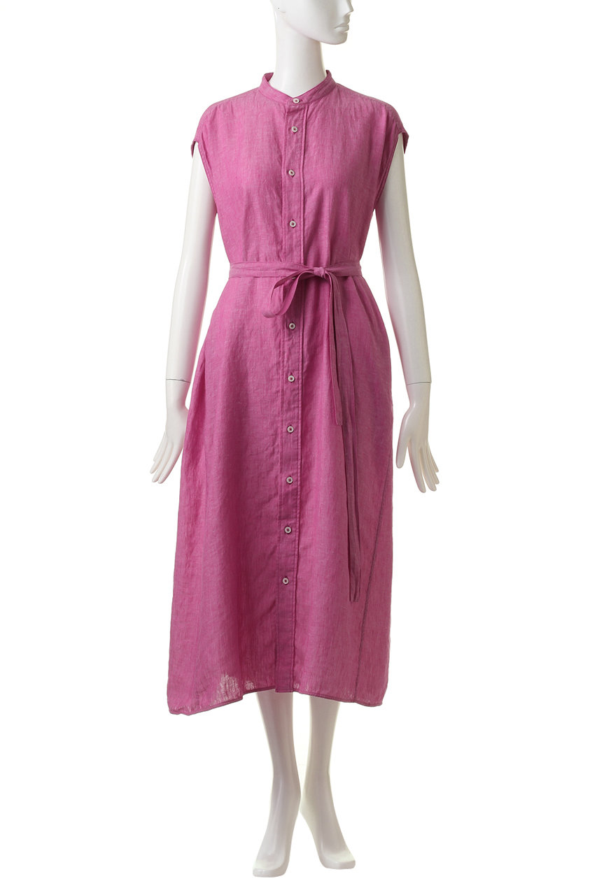 Ticca ティッカ ノーカラーフレンチリネンワンピース ピンク の通販 Elleshop エル ショップ