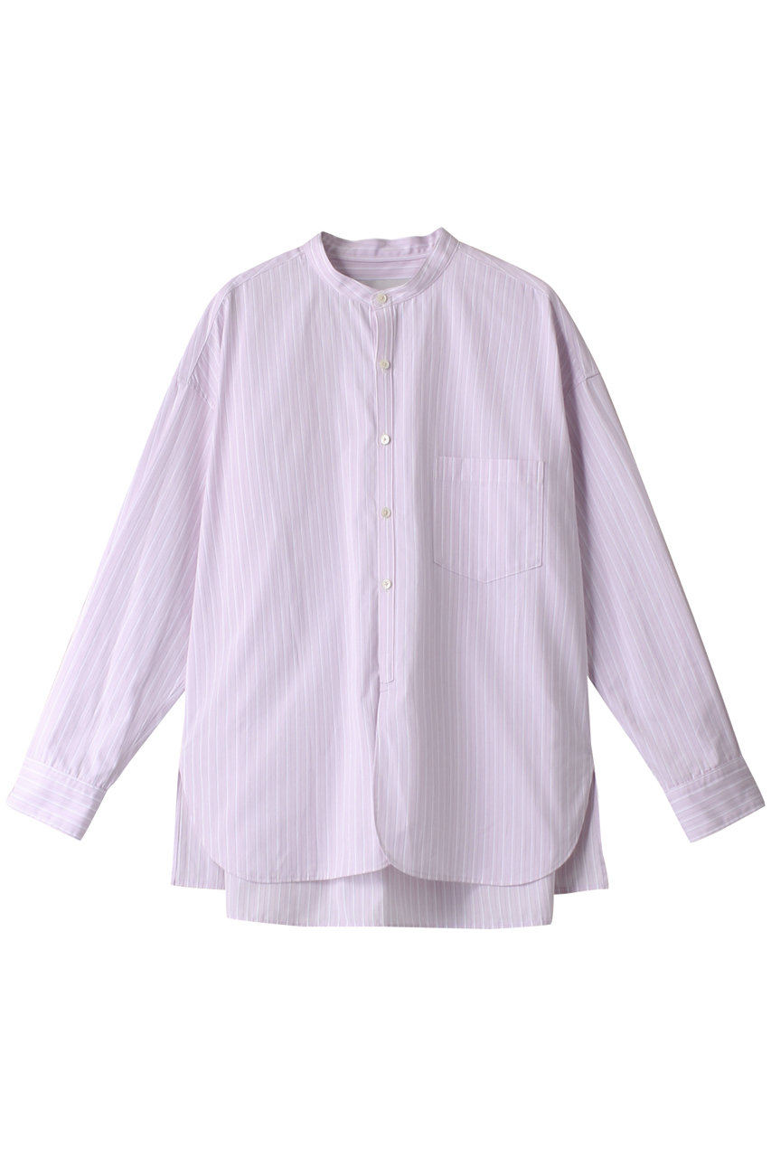 TICCA(ティッカ)｜ノーカラーシャツ/ピンクマルチストライプ の通販