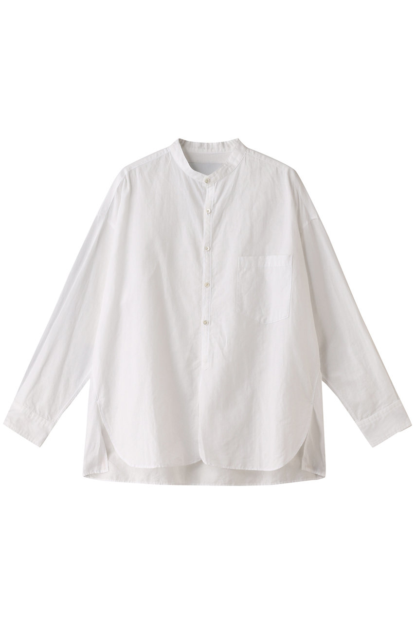 TICCA コットンリネンノーカラーシャツ (ホワイト, F) ティッカ ELLE SHOP