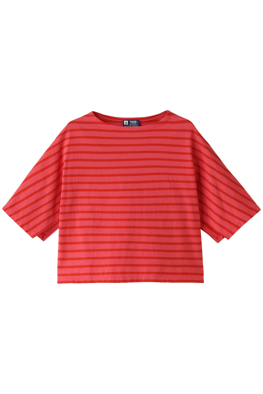 TICCA ショートスリーブバスクシャツ (ピンク×オレンジ, F) ティッカ ELLE SHOP