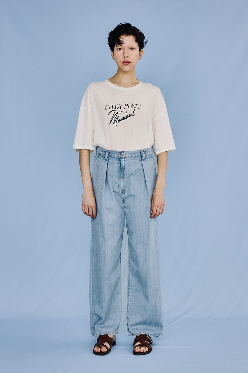 TICCA(ティッカ)｜ライトデニムタックワイドパンツ/ライトブルー の