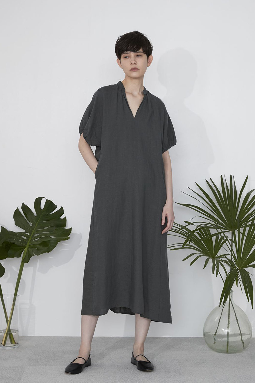 極美品＊ティッカ リネンバルーンスリーブワンピース F グリーン 麻100日本製 TICCA(ティッカ)｜リネンバルーンスリーブワンピース/カーキ の