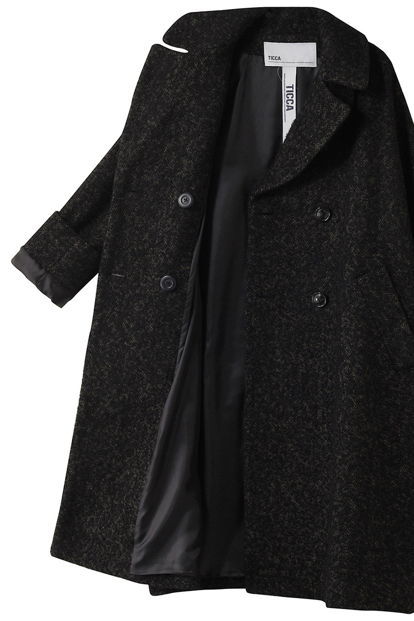 TICCA(ティッカ)｜ミックスツイードテントコート/ブラックミックス の