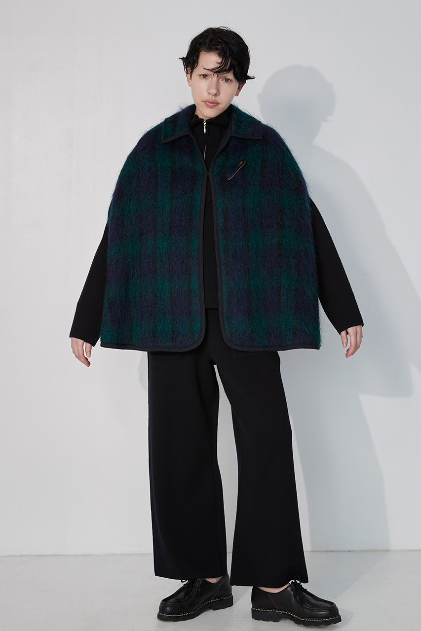 TICCA(ティッカ)｜チェックシャギーポンチョ/ネイビーチェック の通販