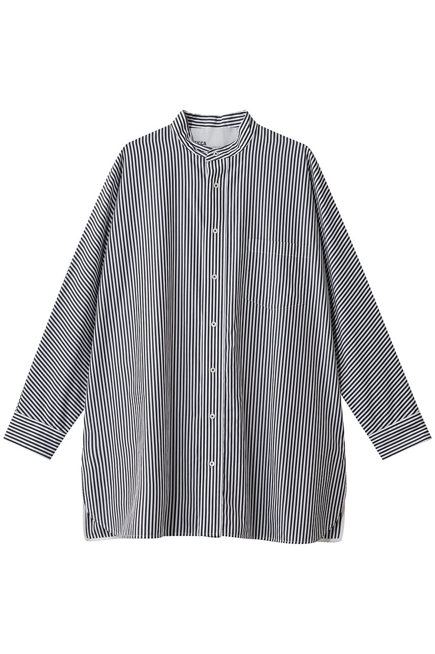 ティッカ/TICCAのノーカラーテントシャツ(ブラックロンドンストライプ/0261401005)