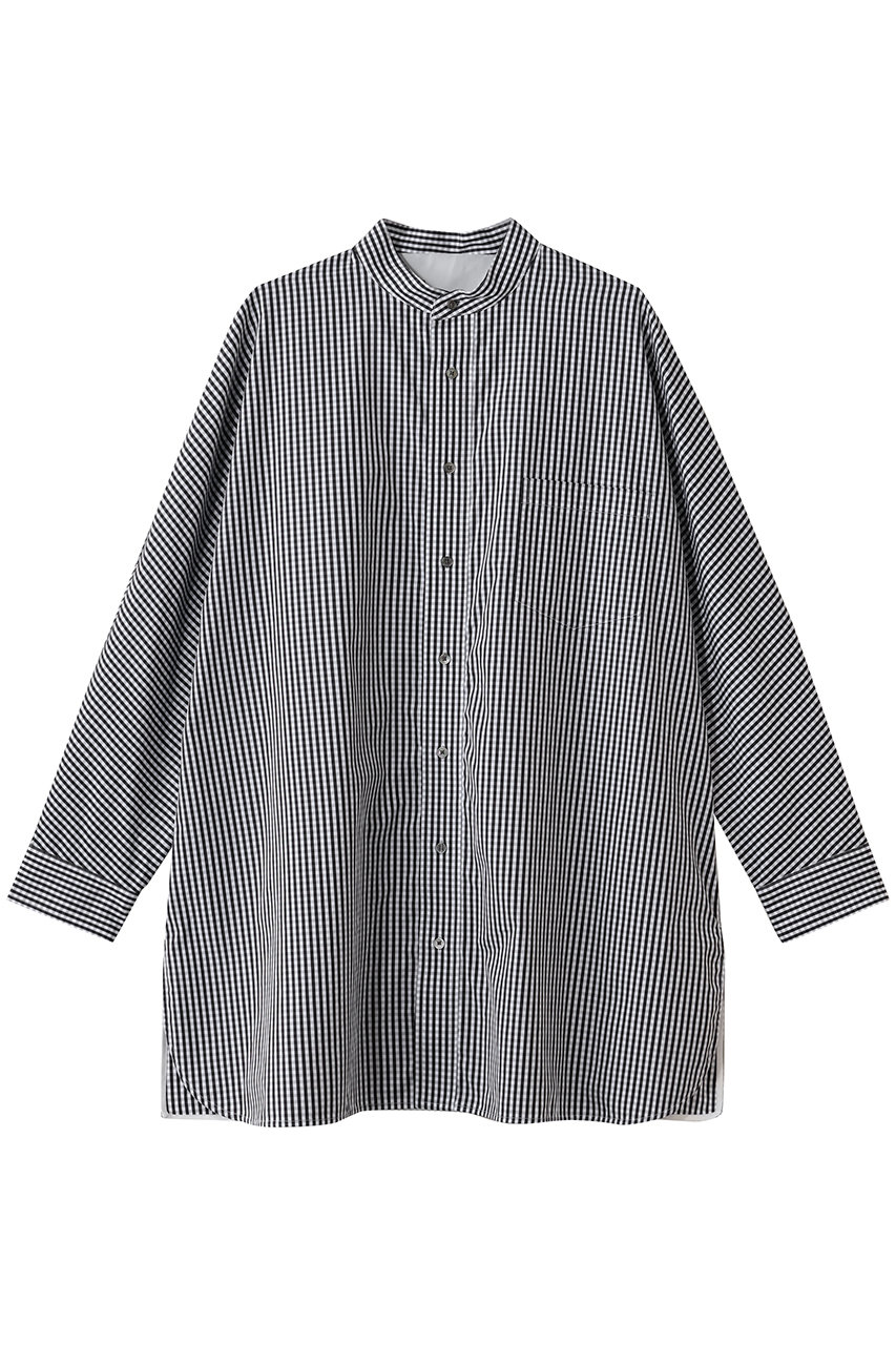 ティッカ/TICCAのノーカラーテントシャツ(ブラックギンガム/0261401005)