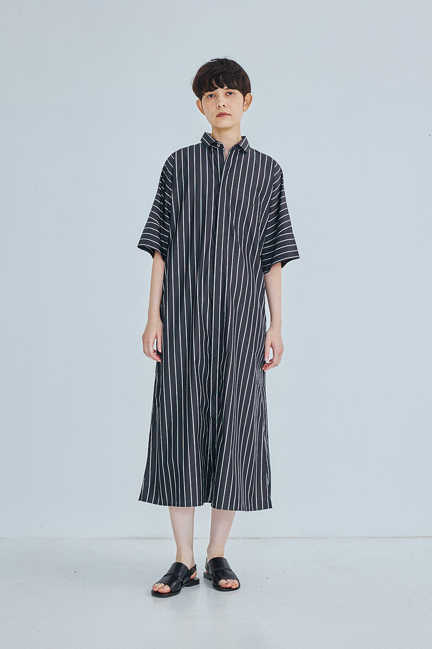 TICCA(ティッカ)｜テント半袖シャツワンピース/ブラックストライプ の