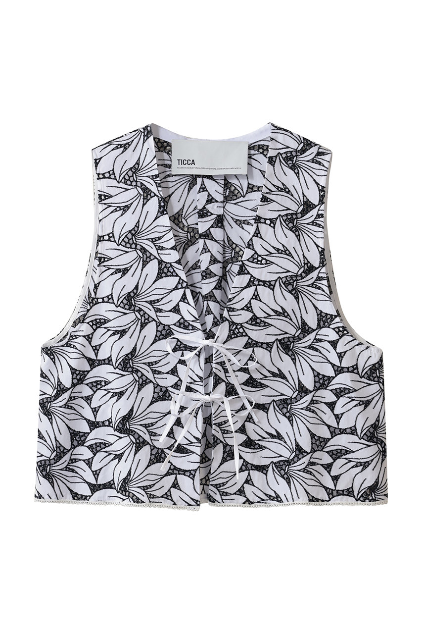 ティッカ/TICCAのフラワーレースベスト(ホワイト×ネイビー/0261410132)