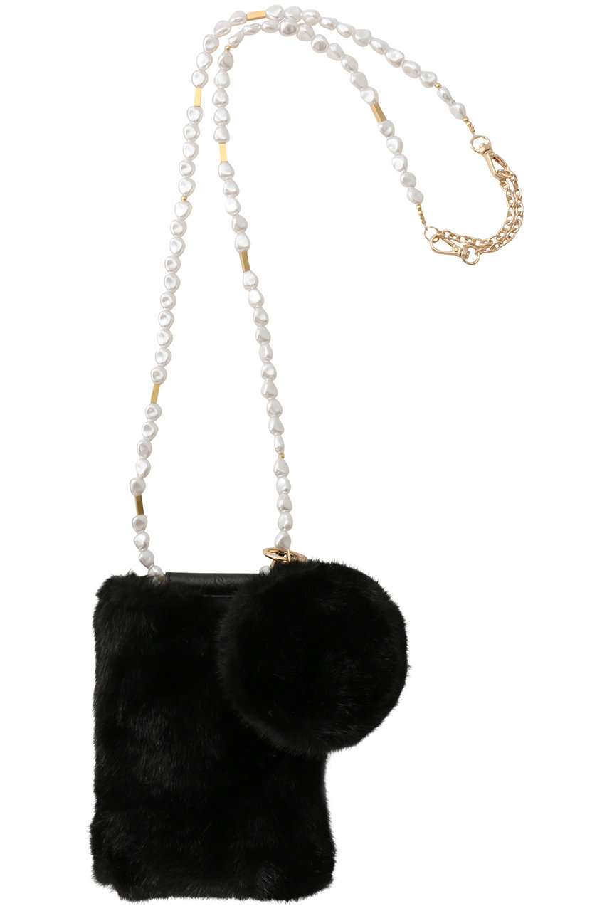 ミンク風ポーチ付パールショルダーポシェット