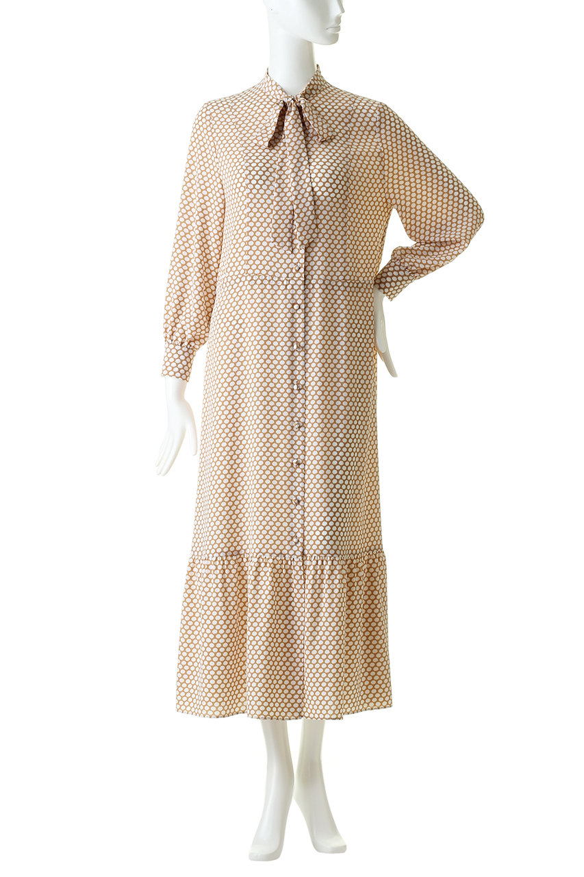 Allureville アルアバイル コンフェッティドットリボンタイワンピース ベージュ の通販 Elleshop エル ショップ