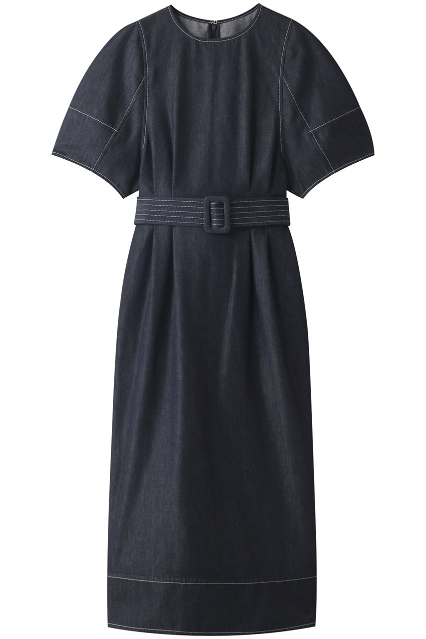 Allureville アルアバイル ウエストタックベルト付きデニムワンピース ネイビー の通販 Elleshop エル ショップ