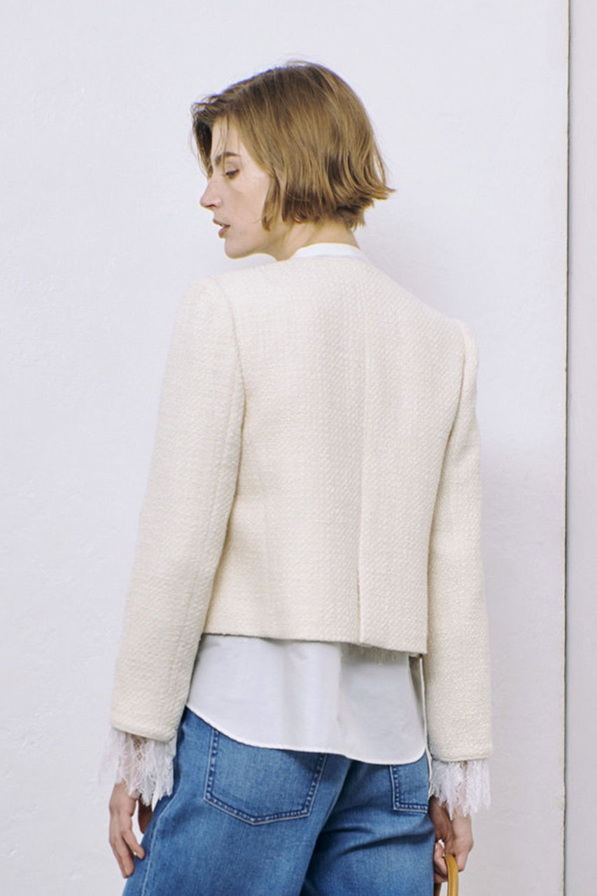【未使用級】24AW アルアバイル ロービングツイードクルーネックジャケット 白 ロービングツイードクルーネックジャケット | allureville