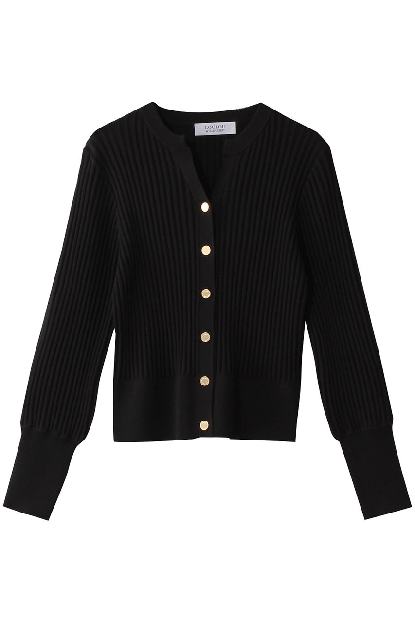 allureville 【Loulou Willoughby】キーネックリブカーディガン (ブラック, 2) アルアバイル ELLE SHOP