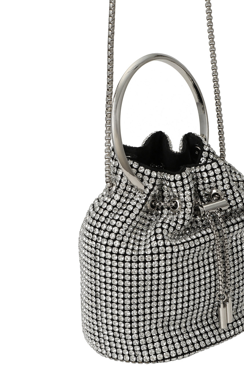 Loulou Willoughby(ルルウィルビー) ショルダーバッグ美品  - シルバー×クリア 巾着型/チェーンショルダー/2way/ビジュー ラインストーン×金属素材 LOULOU WILLOUGHBY（ルルウィルビー）の「【LOULOU WILLOUGHBY