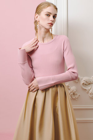 allureville ラインアクセントパフスリーブプルオーバー ニット allureville ニット セーター シアーカフスラウンドネックプル