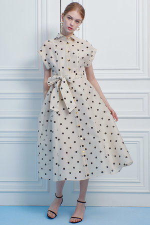 アルアバイル/allurevilleの【LOULOU WILLOUGHBY】オーガンドットウエストリボンワンピース(110500/110502)