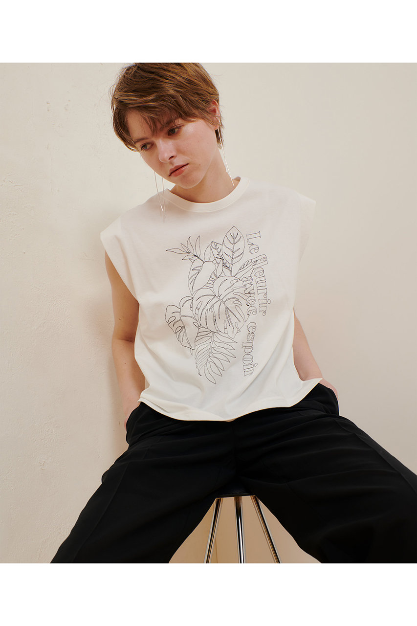 allureville(アルアバイル)｜ボタニカル刺繍Tシャツ/オフ