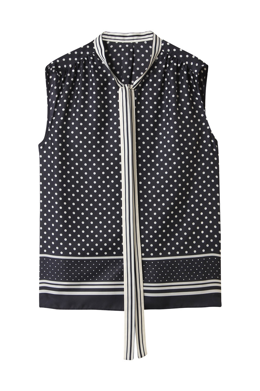 パネルドットプリントボウタイブラウス