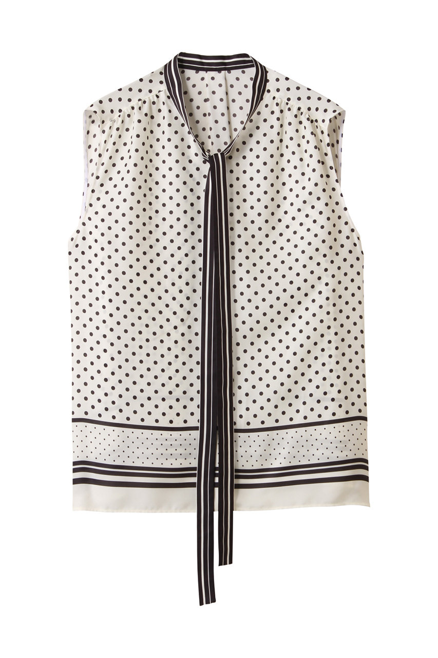 パネルドットプリントボウタイブラウス