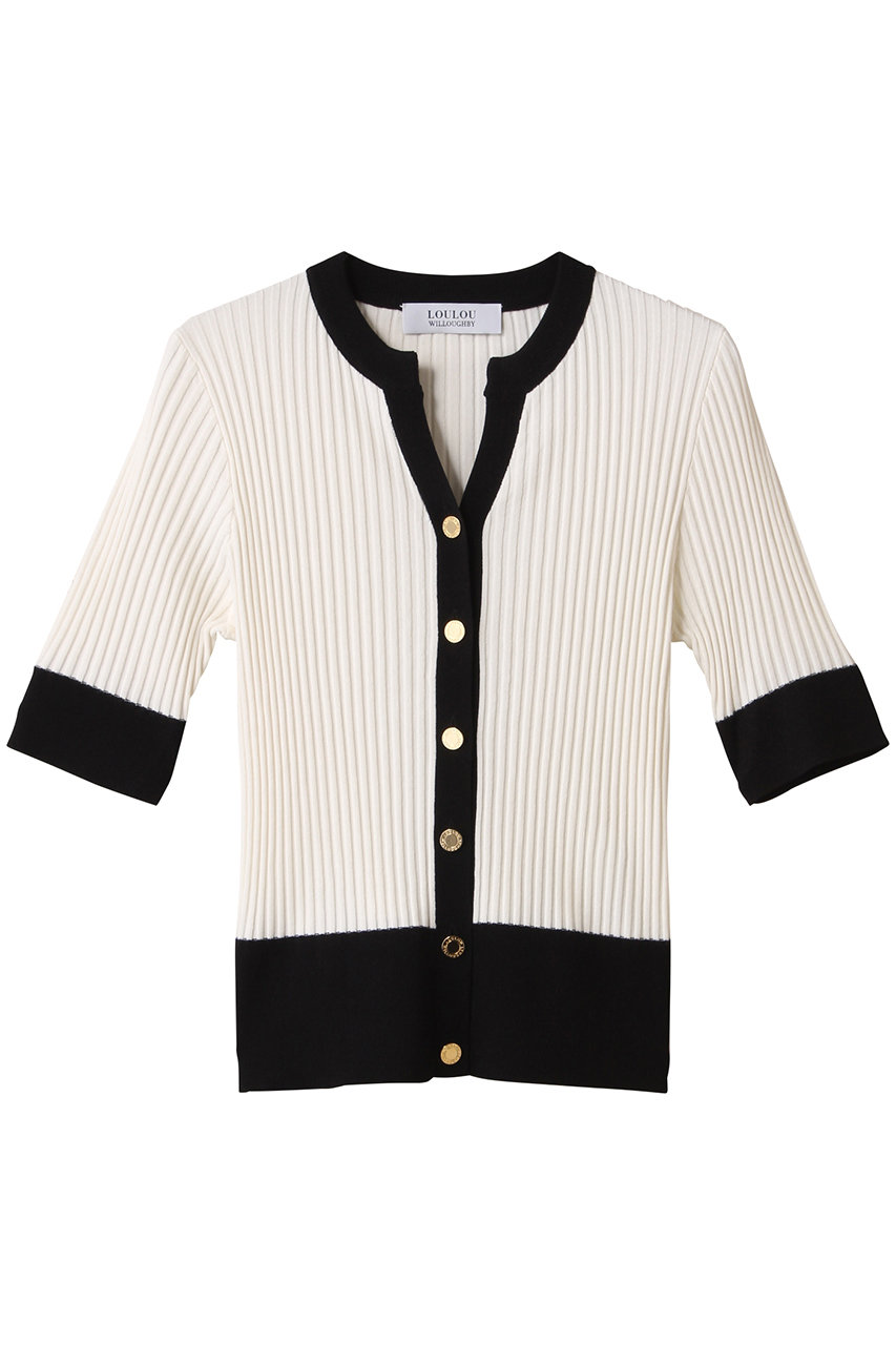 allureville 【Loulou Willoughby】バイカラーキーネック5分袖CD A (オフホワイト, 2) アルアバイル ELLE SHOP