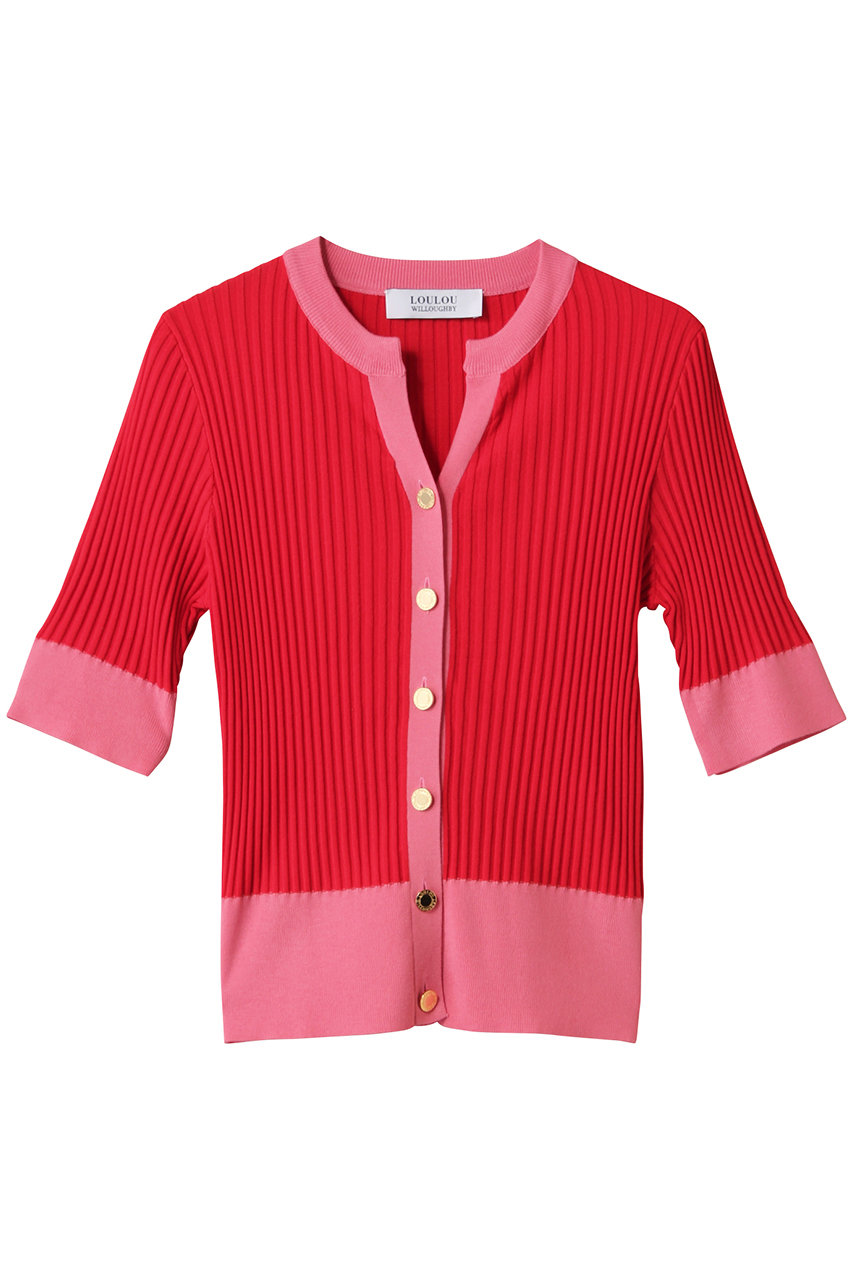 allureville 【Loulou Willoughby】バイカラーキーネック5分袖CD A (レッド, 2) アルアバイル ELLE SHOP
