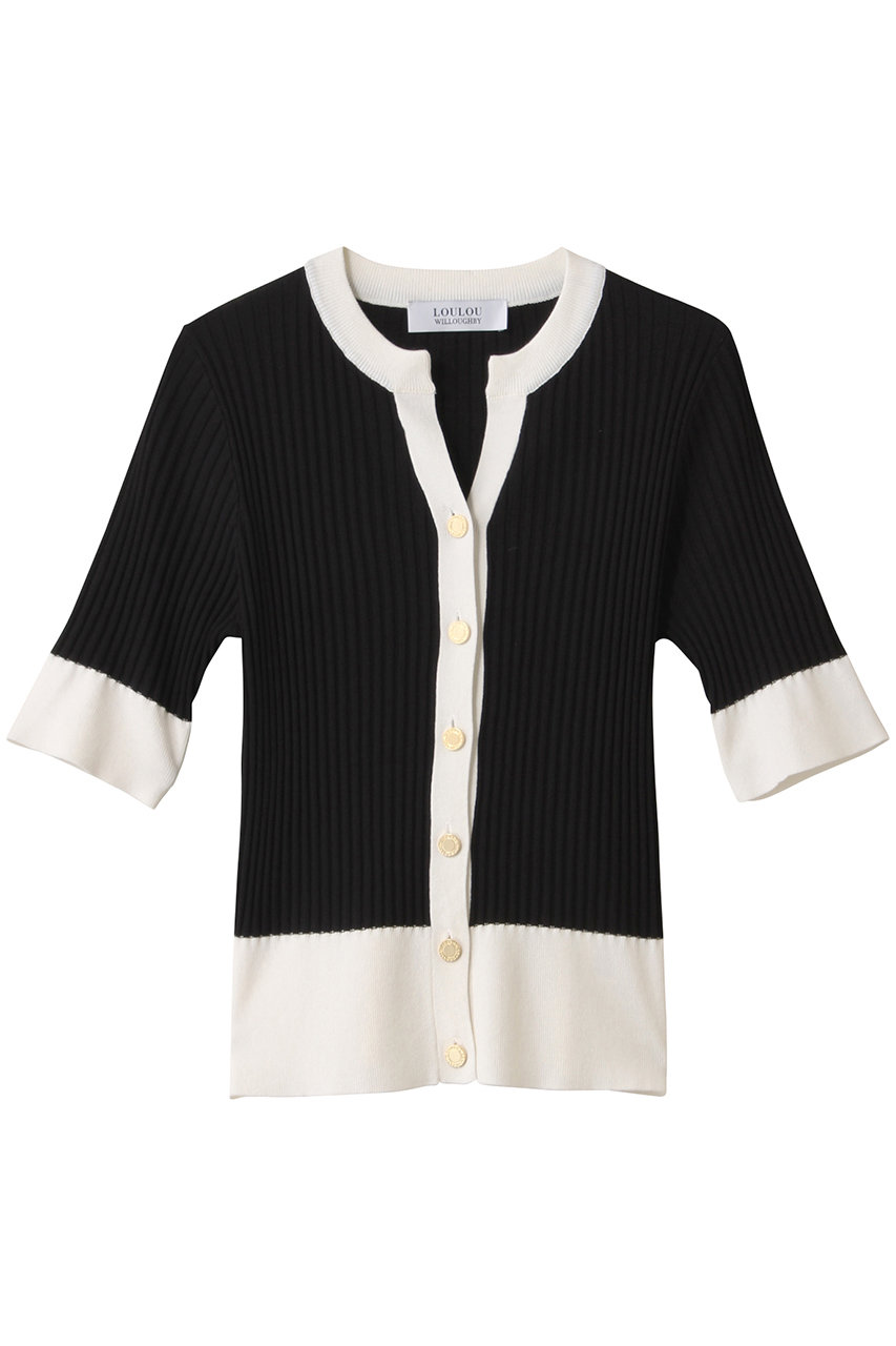 allureville 【Loulou Willoughby】バイカラーキーネック5分袖CD A (ブラック, 2) アルアバイル ELLE SHOP